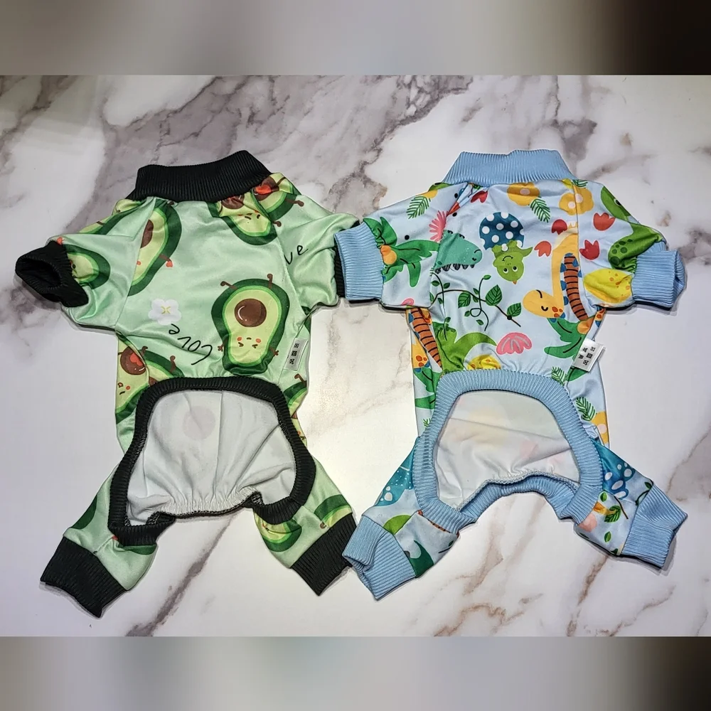 XPudac NWOT Dog 2pc Avocado & Dinosaur Print Full Body Pajama Set Size XS